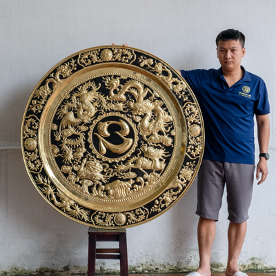 Tranh Mâm Đồng Chữ Tâm Tứ Linh Bằng Đồng Đk 1m2