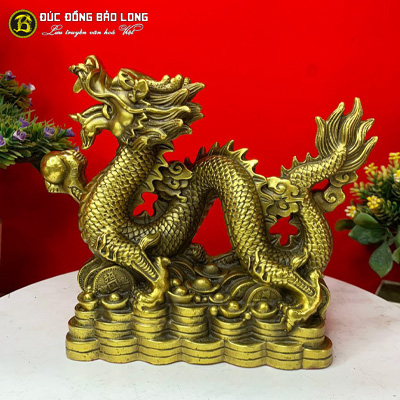 Quà Tặng Tượng Rồng Đế Tiền Phong Thuỷ Bằng Đồng Dài 22cm