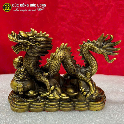 Quà Tặng Tượng Rồng Đế Tiền Bằng Đồng Dài 15cm