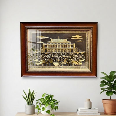 Tranh Bến Nhà Rồng bằng đồng màu giả cổ khổ 40cm x 55cm