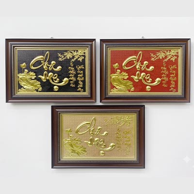 Tranh Chữ Cha Mẹ Bằng Đồng Khổ Ngang 40cm x 55cm