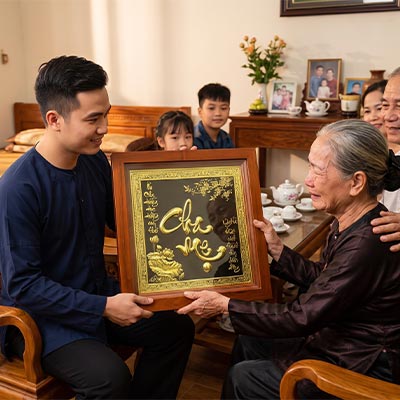 Tranh Chữ Cha Mẹ Bằng Đồng Khổ Vuông 38cm