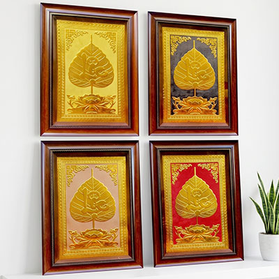 Quà Tặng Tranh Chữ Lộc Lá Bồ Đề Bằng Đồng Dát Vàng Khổ 40cm x 55cm