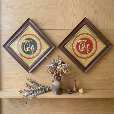 Tranh Chữ Thọ Thư Pháp Bằng Đồng Hình thoi khổ 40cm x 40cm