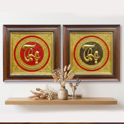 Tranh Chữ Thọ Thư Pháp Bằng Đồng Khổ Vuông 40cm