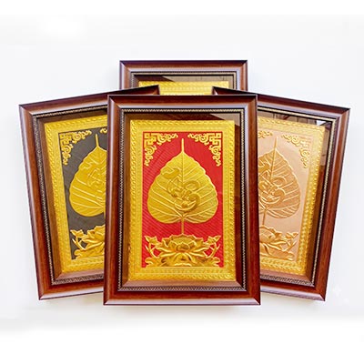 Tranh Chữ Thuận Lá Đề Bằng Đồng Dát Vàng Khô 40cm x 55cm