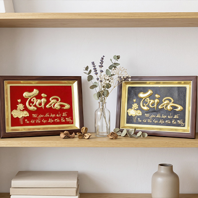 Tranh chữ Tri Ân bằng đồng tranh để bàn khổ 24cm x 34cm 