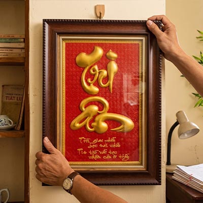 Tranh chữ Tri Ân bằng đồng dát vàng mẫu tối giản khổ 28x38 hoặc 38x54