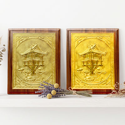 Tranh Đồng Chùa Một Cột Họa Tiết Chim Hạc Truyền Thống 20cm x 25cm