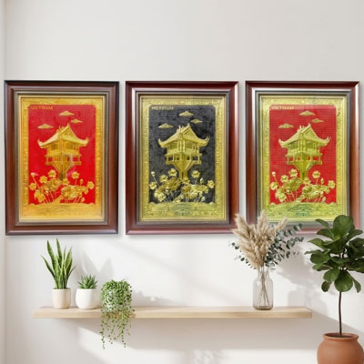 Tranh Chùa Một Cột Bằng Đồng Khổ 40x55 và 50x70 | Quà Tặng Lưu Niệm Bằng Đồng