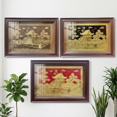 Quà tặng Tranh Chùa Một Cột bằng đồng khổ 40cm x 55cm và 50cm x 70cm