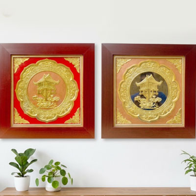Tranh Chùa Một Cột Bằng Đồng Khổ Vuông 42cm | Quà Tặng Lưu Niệm Bằng Đồng
