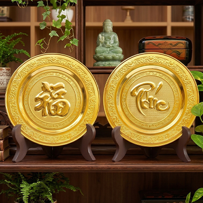 Quà Tặng Tranh đồng chữ Phúc tròn dát vàng đường kính 35cm