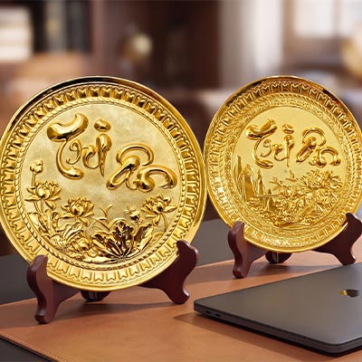Tranh Đĩa Chữ Tri Ân Bằng Đồng Dát Vàng Đường Kính 19cm và 25cm