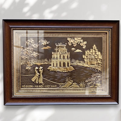 Tranh Tháp Rùa Hồ Gươm Bằng Đồng Khổ Ngang 40cm x 55cm Và 50cm x 70cm