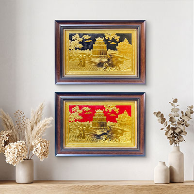 Tranh Tháp Rùa Hồ Gươm Bằng Đồng Khổ Ngang Dát Vàng (40cm x 55cm và 50cm x 70cm)