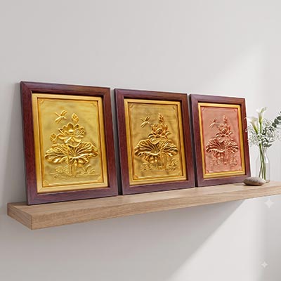 Tranh Hoa Sen Bằng Đồng Để Bàn Khổ Dọc 20cm x 25cm