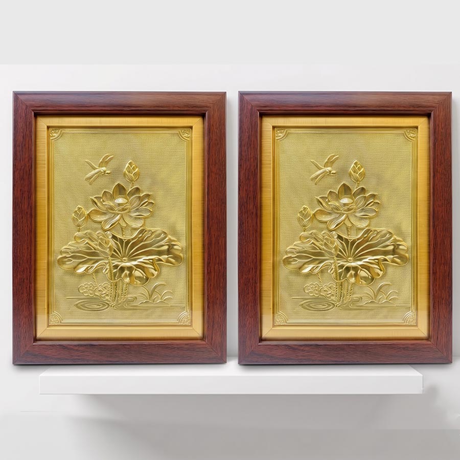 Tranh Để Bàn Hoa Sen Bằng Đồng Khổ Dọc 20cm x 25cm
