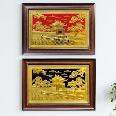 Tranh Khuê Văn Các bằng đồng dát vàng khổ 40cm x 55cm và 50cm x 70cm