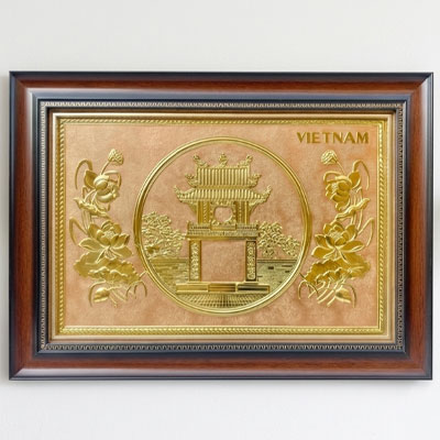 Quà Tặng Tranh Khuê Văn Các Họa Tiết Hoa Sen Bằng Đồng Khổ 38cm x 54cm