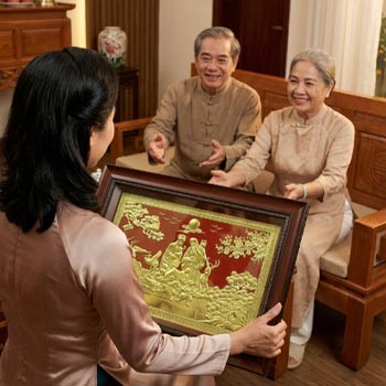 Quà Tặng Tranh Đồng Mừng Thọ Cụ Ông Cụ Bà Khổ Ngang 40x55 và 50x70