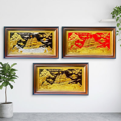 Tranh Thuận Buồm Xuôi Gió Bằng Đồng Dát Vàng khổ 62cm x 1m07