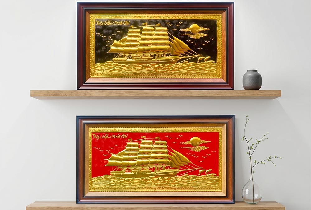 Quà Tặng Tranh Thuận Buồm Xuôi Gió Bằng Đồng Dát Vàng khổ 50cm x 80cm