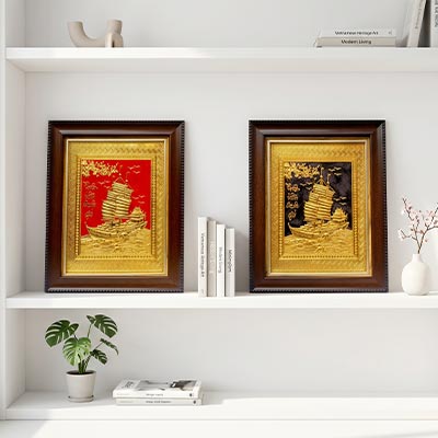 Tranh Thuận Buồm Xuôi Gió Bằng Đồng 28cm x 34cm Khổ Dọc Dát Vàng Trang Trọng