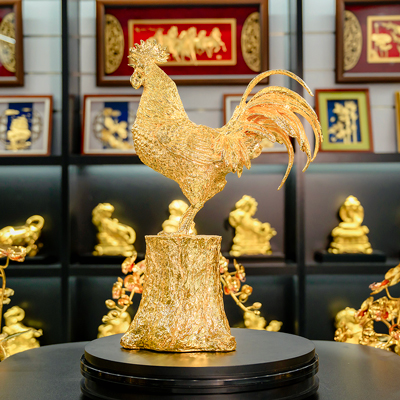 Quà Tặng Tượng Gà Phong Thủy Bằng Đồng Dát Vàng 24K Cao 48Cm